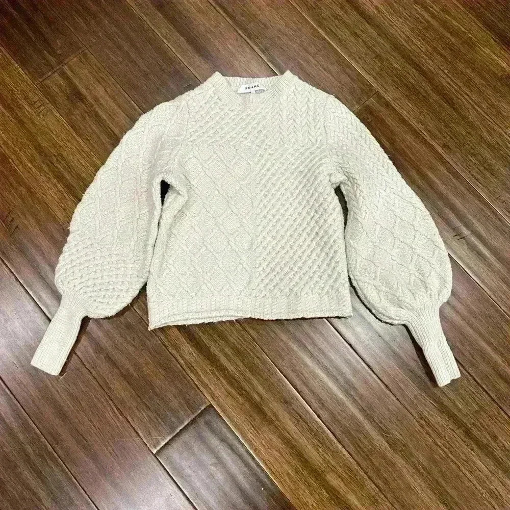 FRAME Patchwork Cable Knit Wool Sweater - Size S/P - image 4